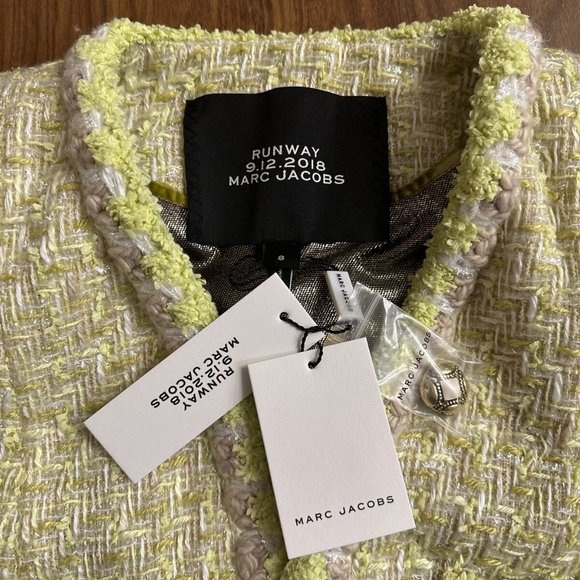 New NWT Marc Jacobs Runway Spring 2019 Mint Yellow Tweed Jacket Sz 8 Ret. $2200 - Picture 4 of 9
